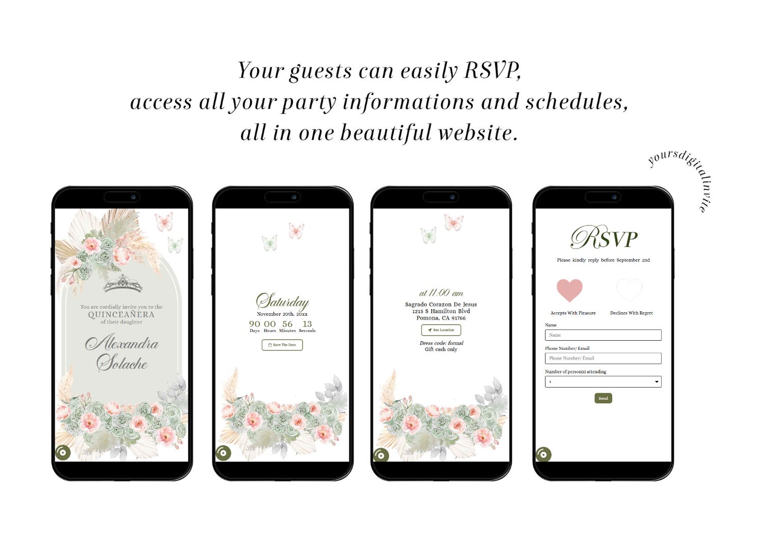 All A18 blush2 A18 Boho Sage Green and Blush Pink Pampass Grass Quinceanera Invitation