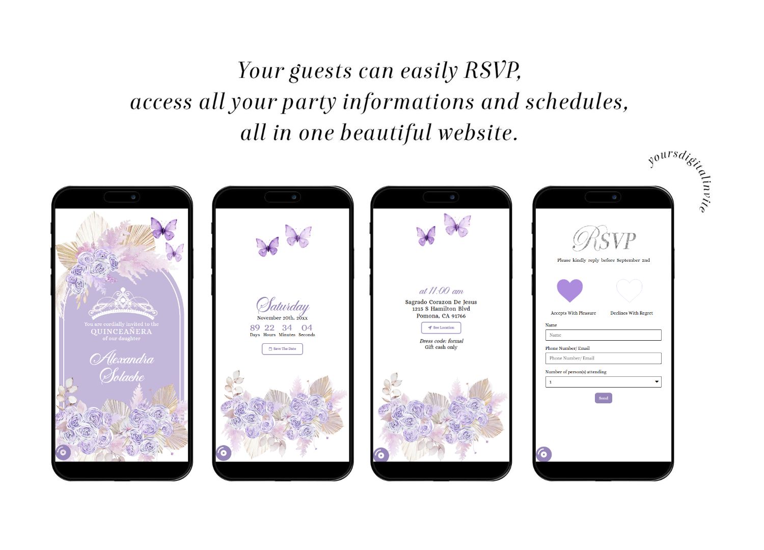 Purple Boho Quinceanera Invitation