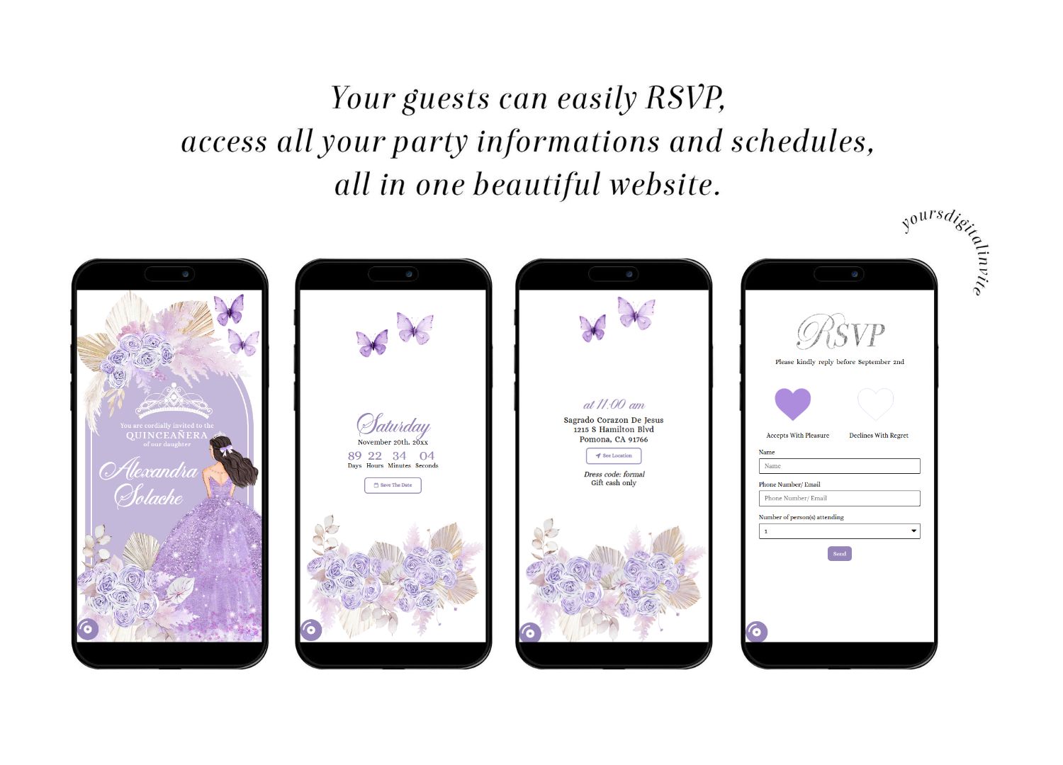 Purple Boho Princess Quinceanera Invitation