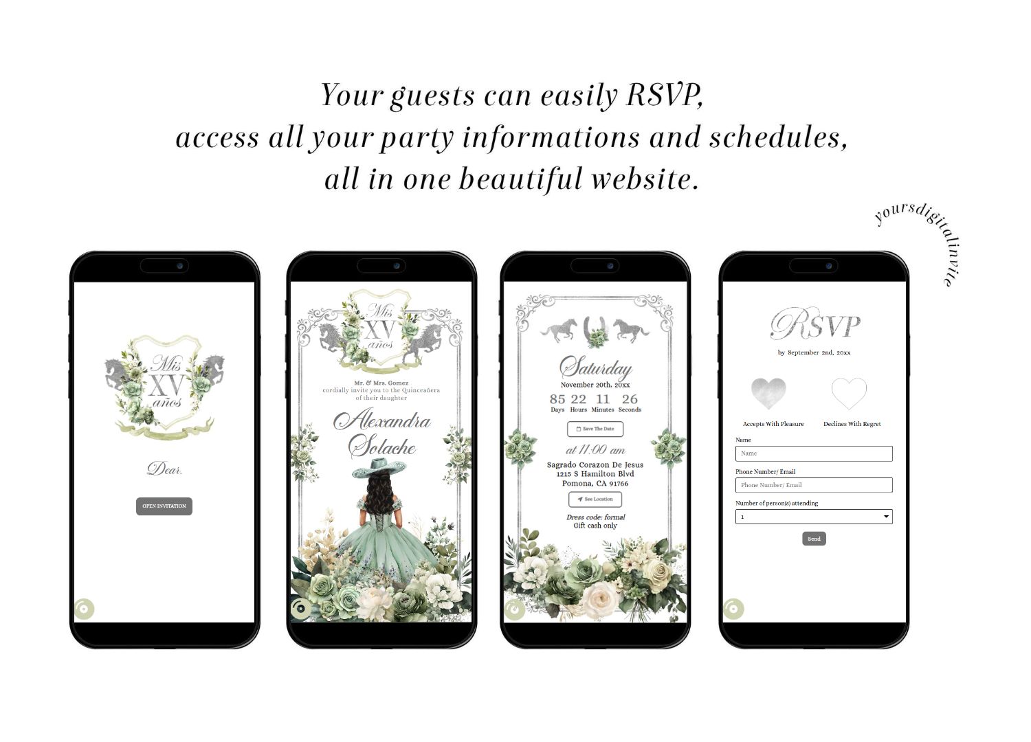 All A19 Sage Sage Green Western Charra Quinceanera Princess Invitation