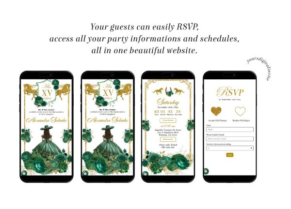 Emerald Green Western Charra Quinceanera Princess Invitation