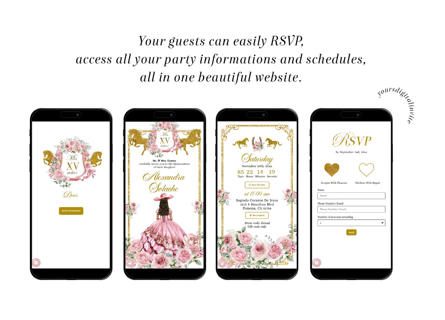 A19 Rose Gold Western Charra Quinceanera Princess Invitation