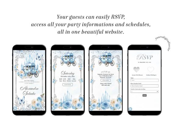 A20 Blue Carriage Royal Castle Quinceanera Invitation