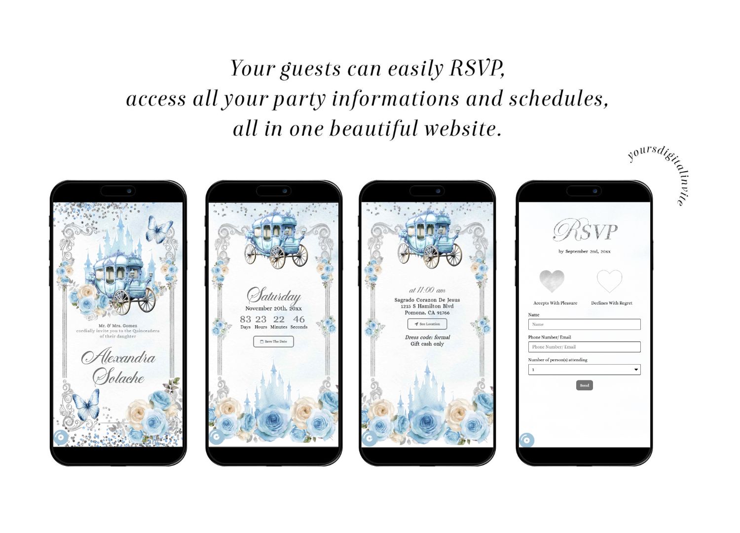 All A20 blue A20 Blue Carriage Royal Castle Quinceanera Invitation