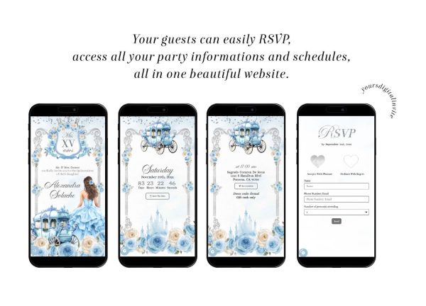 A20 Blue Carriage Royal Princess Quinceanera Invitation