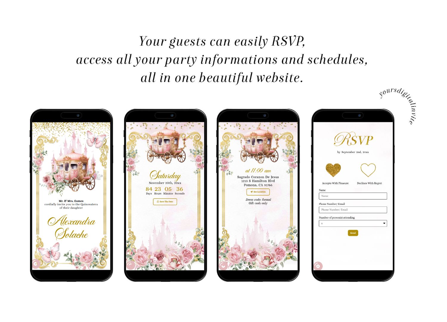 A20 Rose Gold Royal Castle Quinceanera Invitation