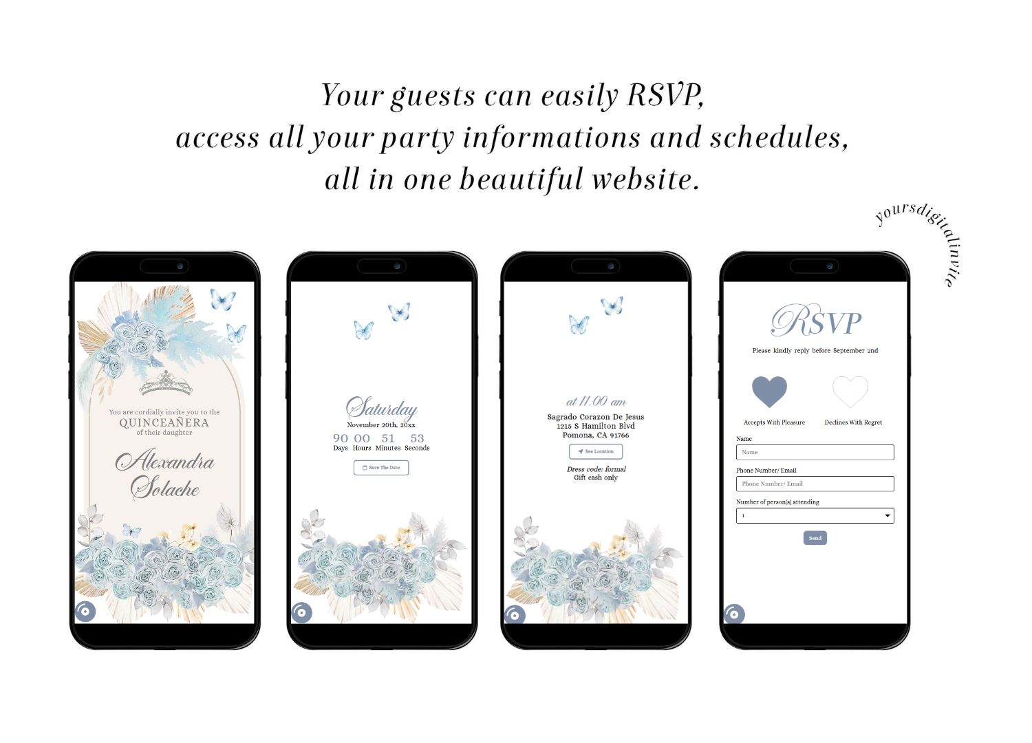 Baby Blue Boho Pampass Grass Quinceanera Invitation