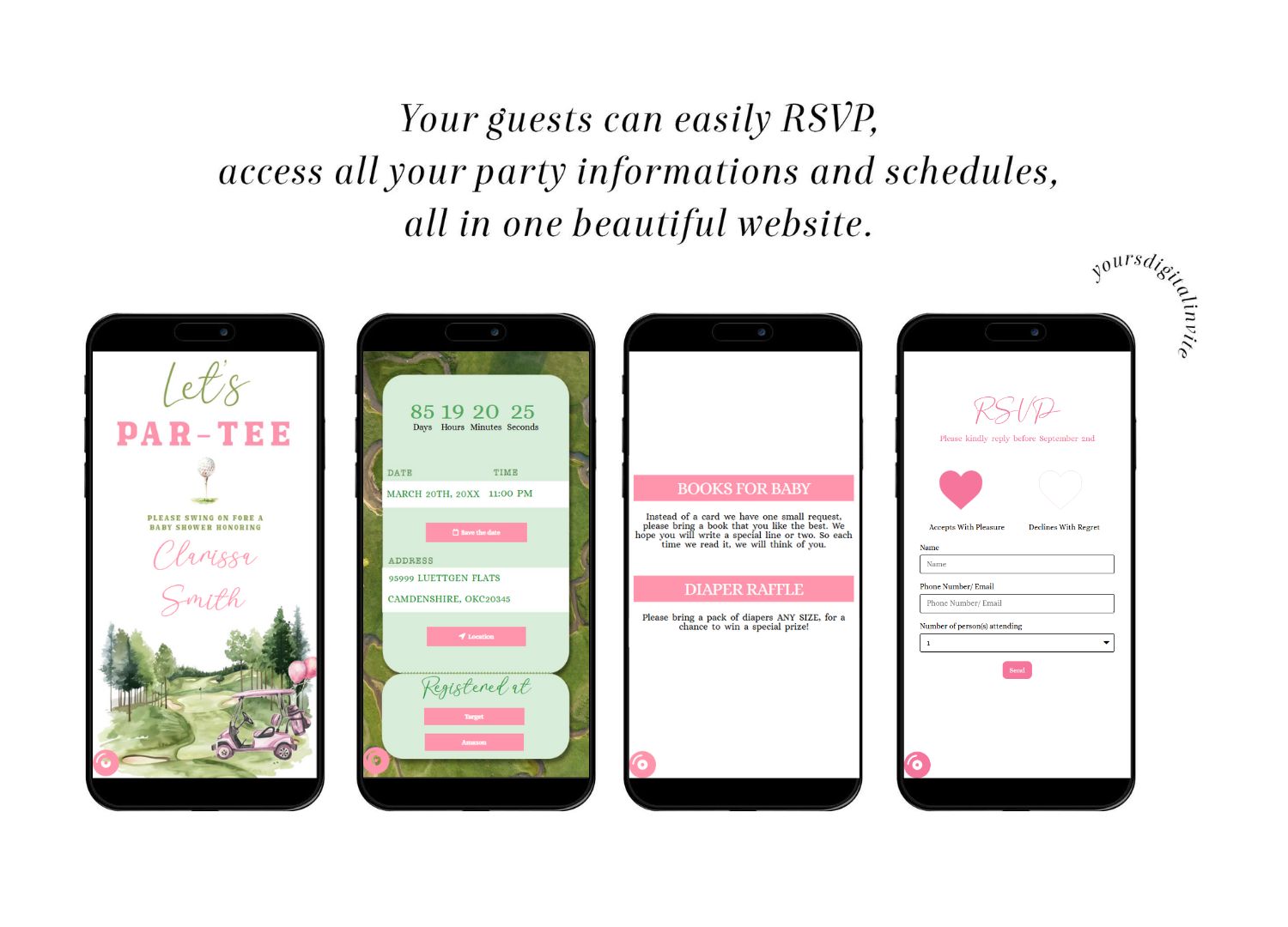 Golf Pink Girl Baby Shower Invitation