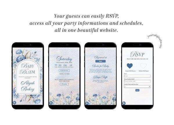 A4 Blue Hydrangea Baby Shower Invitation