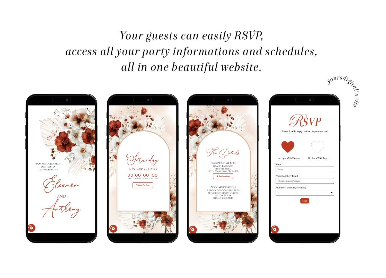 All teracotta A5 Boho Teracotta Floral Wedding Invitation