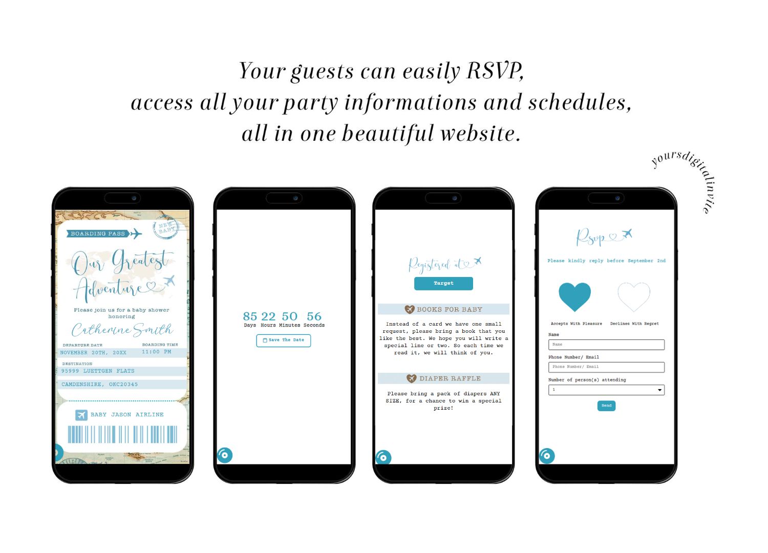 B4 Travel Boy Airline Ticket Baby Shower Invitation