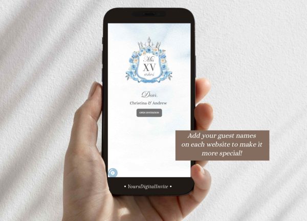 Dusty Blue Royal Castle Quinceanera Invitation