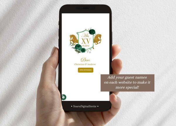 A19 Emerald Green Western Charra Quinceanera Princess Invitation