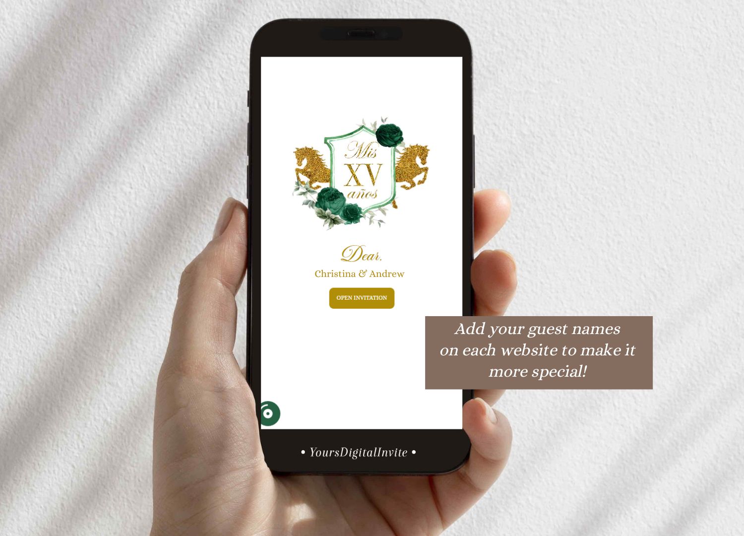 A19 Emerald Green Western Charra Quinceanera Princess Invitation