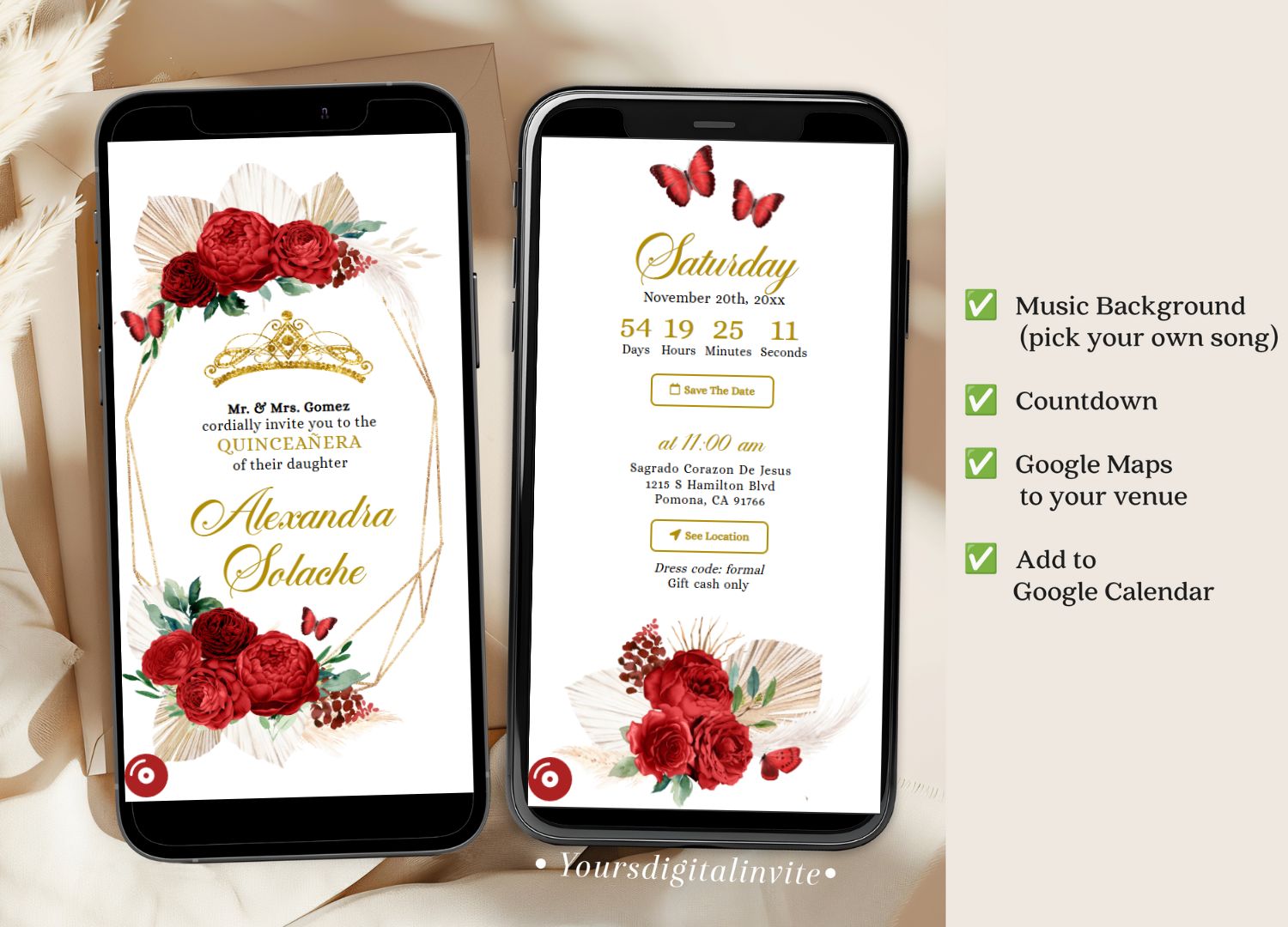 1+3 A21 redc Boho Red Roses Pampas Grass Crown Mis Quince Event Details