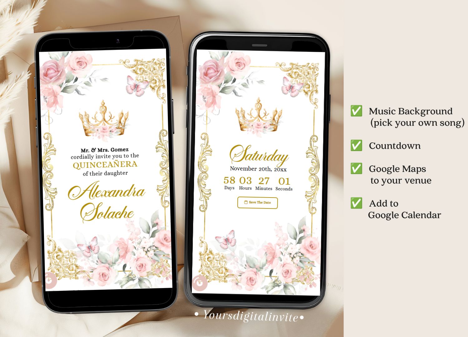 Rose Gold Quinceanera Invitation