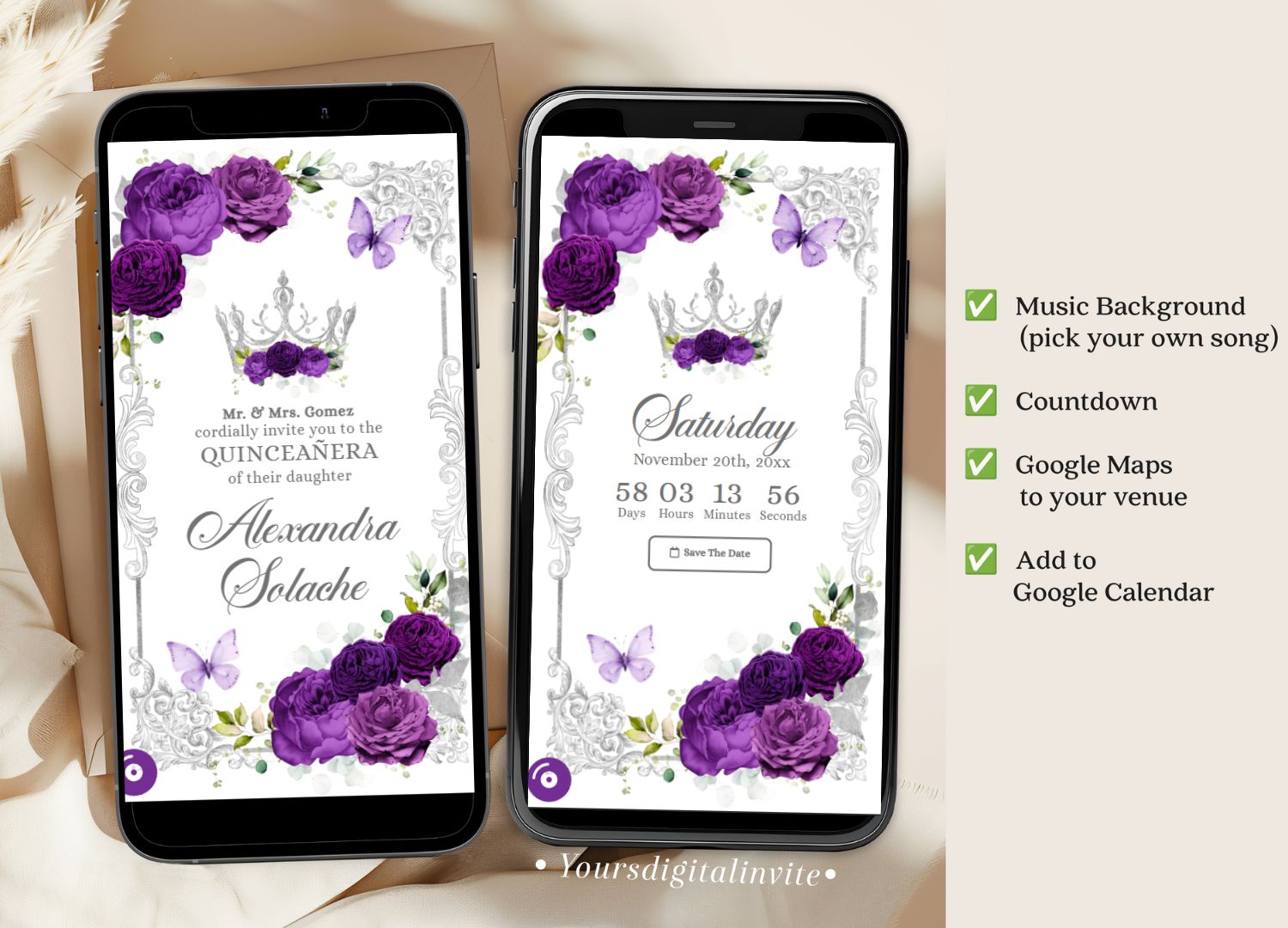 Elegant Purple Quinceanera Invitation