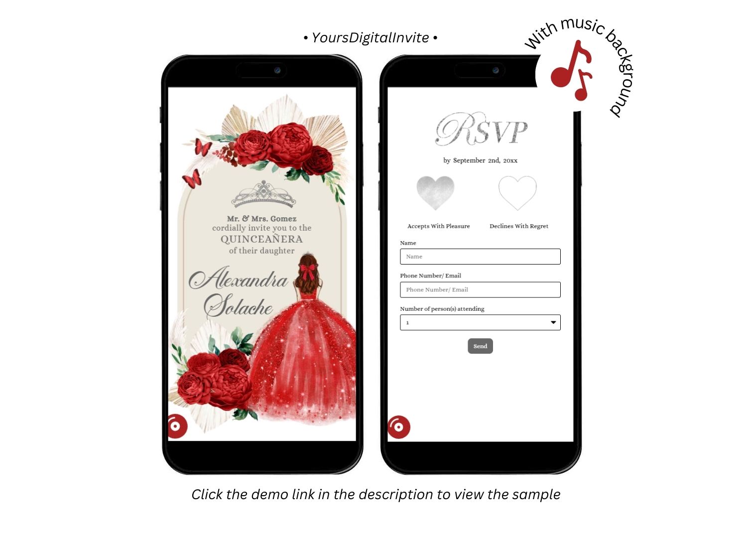 Boho Red Roses Pampas Grass Princess Mis Quince RSVP