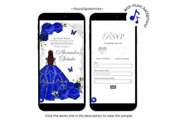 Elegant Royal Blue Princess Quinceanera Invitation