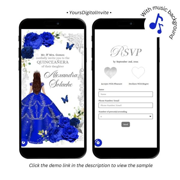 Elegant Royal Blue Princess Quinceanera Invitation
