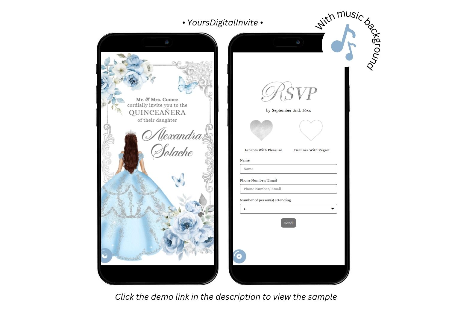 Elegant Baby Blue Princess Quinceanera Invitation