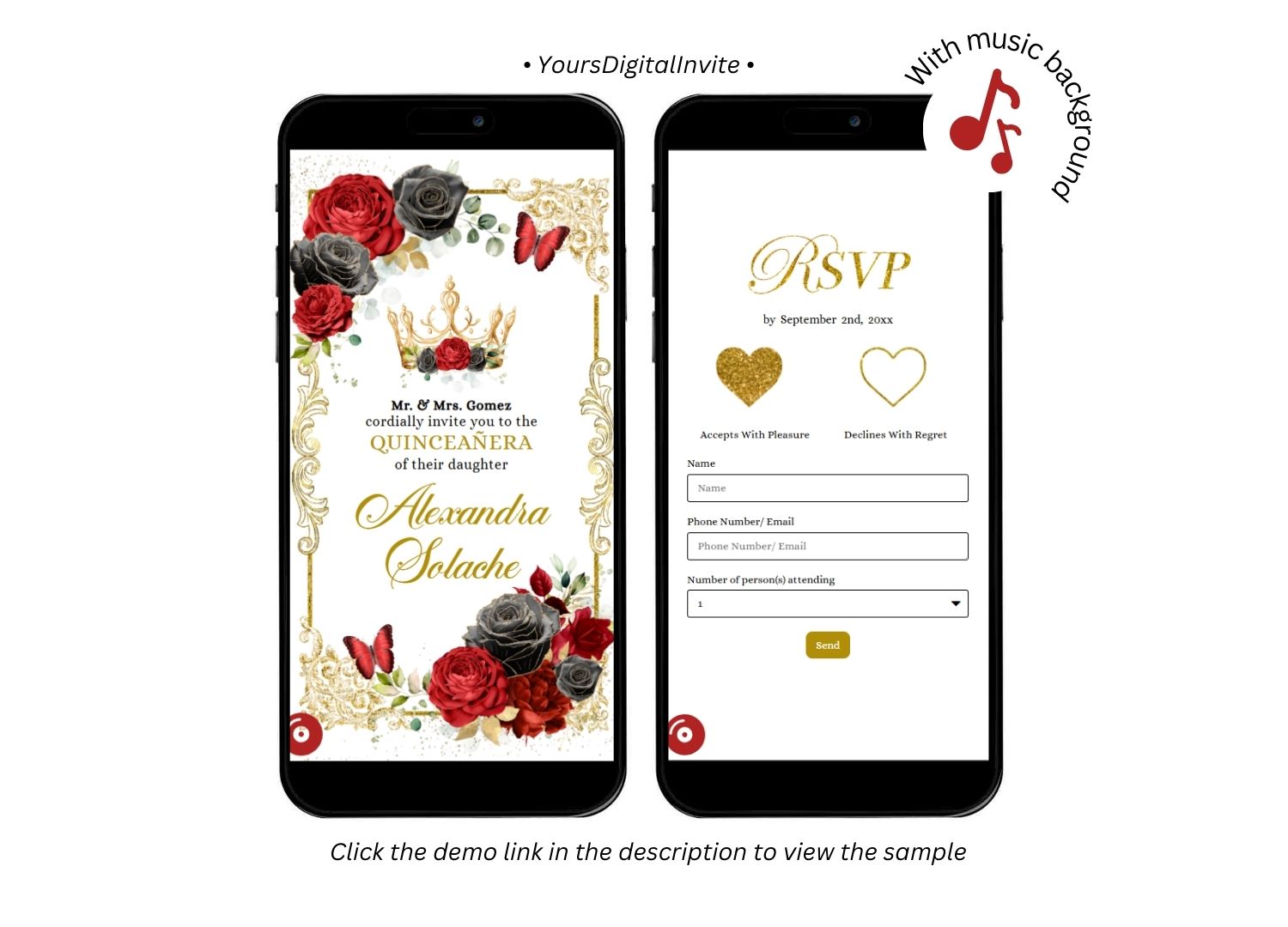 A22 Black and Red Quinceanera Invitation