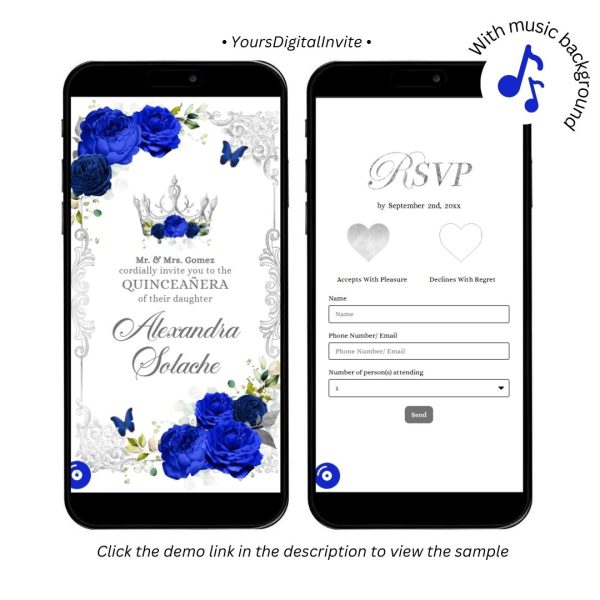 Elegant Royal Blue Quinceanera Invitation