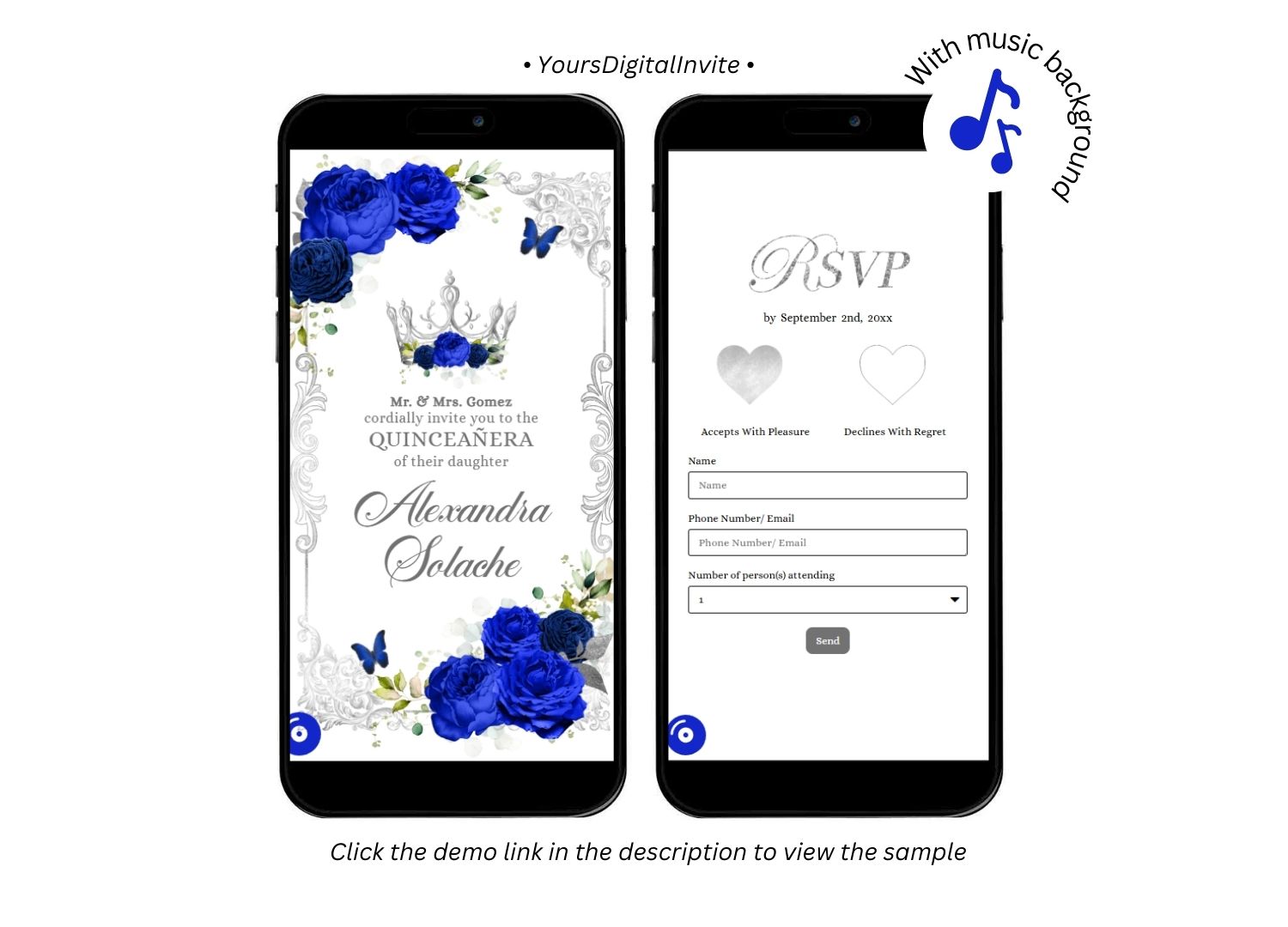 Elegant Royal Blue Quinceanera Invitation