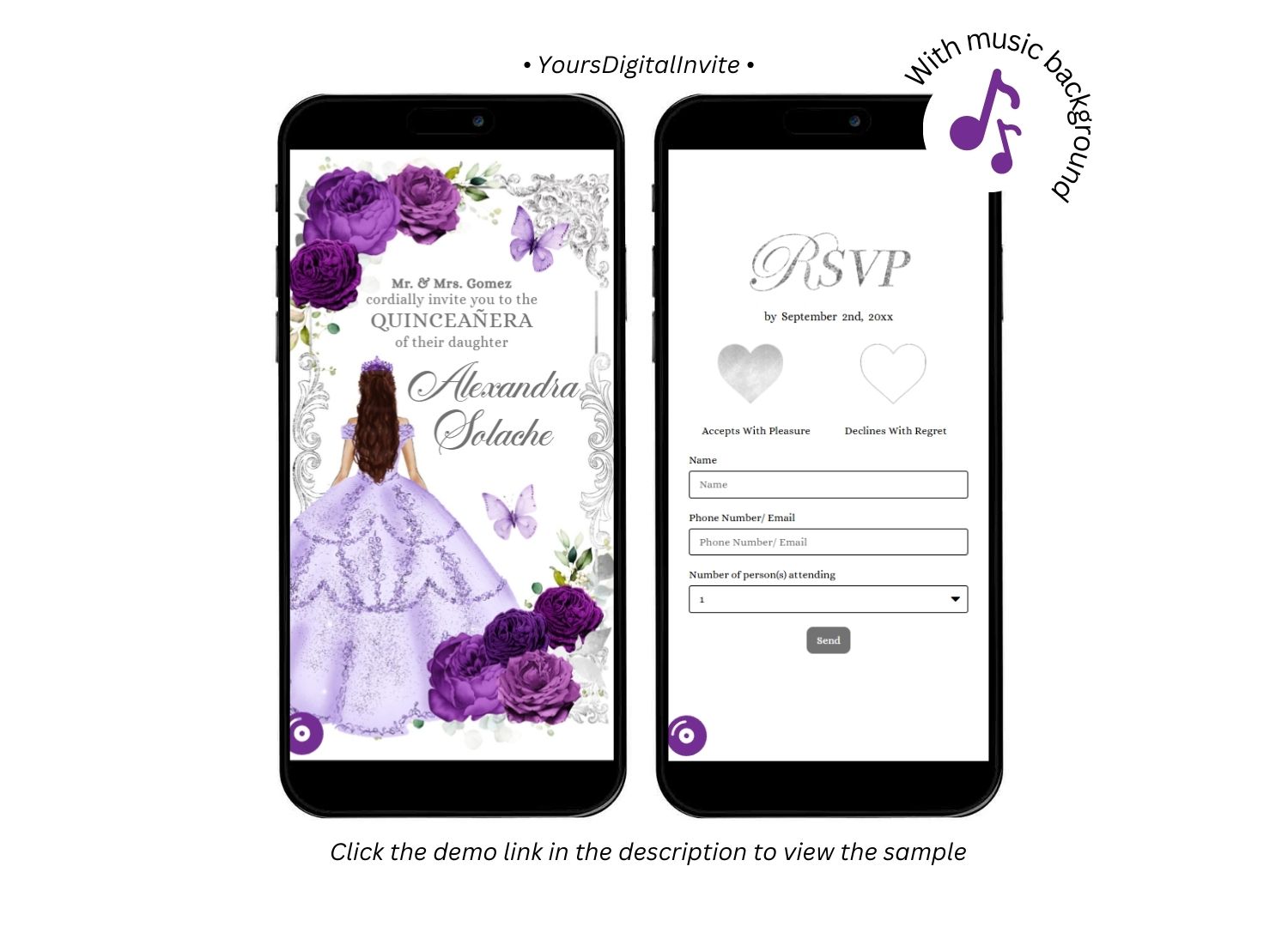 1+4 (1) A22 purple Elegant Purple Princess Quinceanera Invitation