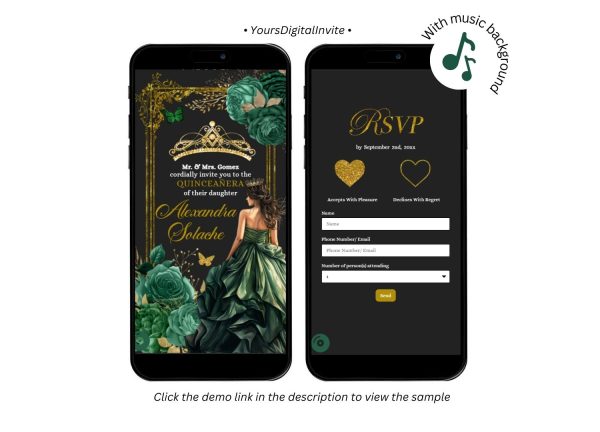 Elegant Emerald Green Royal Crown Mis Quince Anos Invitation