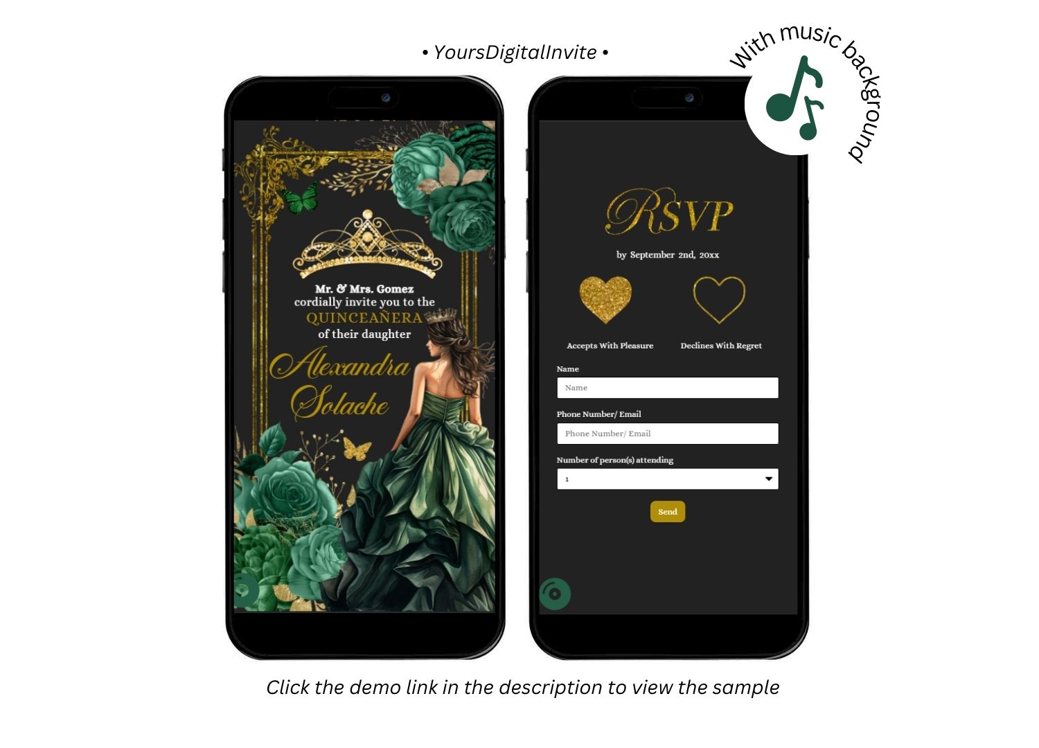 Elegant Emerald Green Royal Crown Mis Quince Anos Invitation