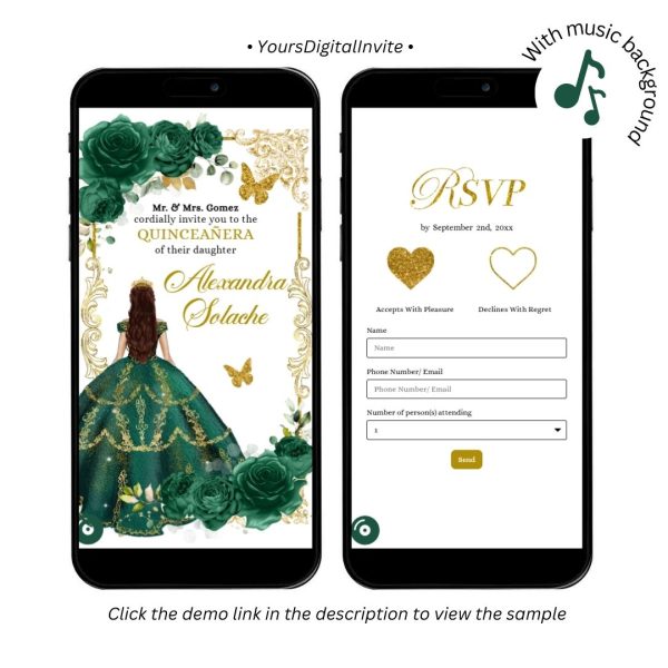 Elegant Emerald Green Princess Quinceanera Invitation