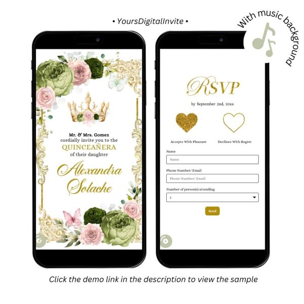 Elegant Sage and Green Quinceanera Invitation