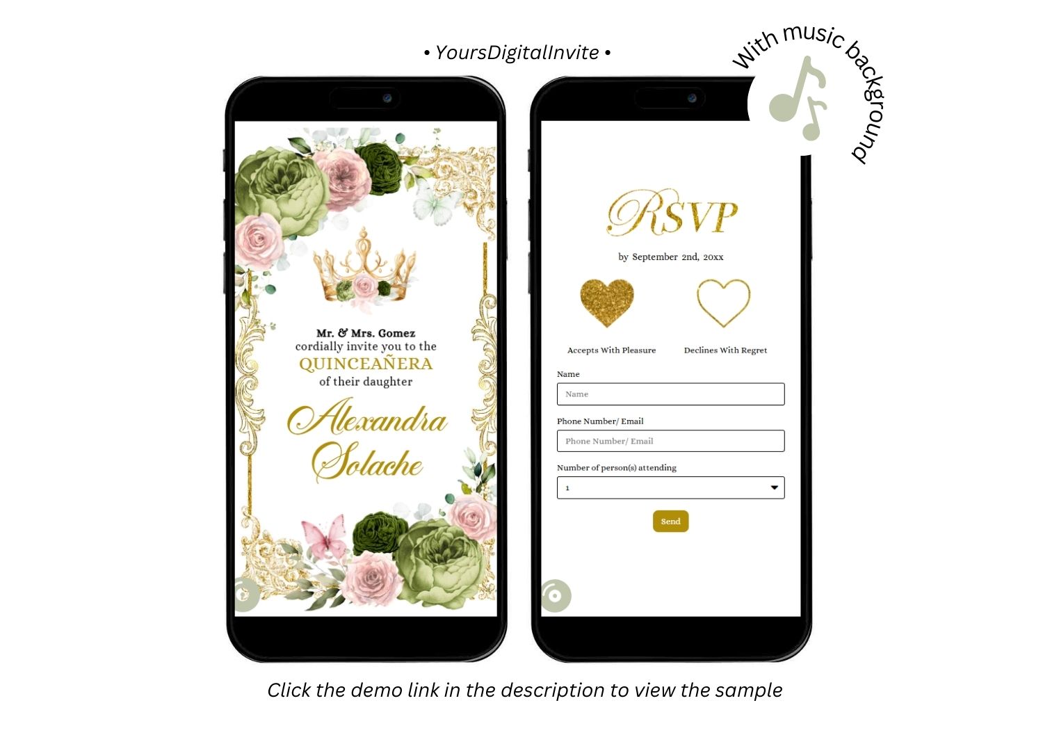 1+4 A22 Sega Elegant Sage and Green Quinceanera Invitation