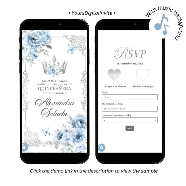 Elegant Baby Blue Quinceanera Invitation RSVP