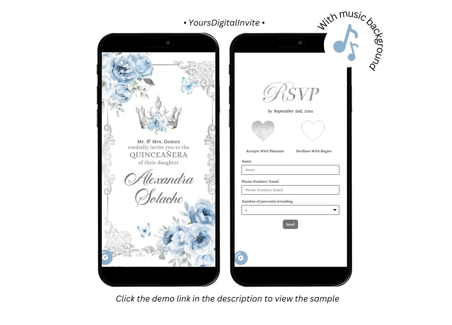 Elegant Baby Blue Quinceanera Invitation RSVP