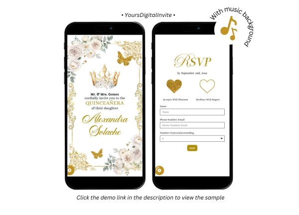 Elegant Ivory Champagne Quinceanera Invitation