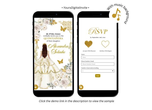 Elegant Ivory Champagne Princess Quinceanera Invitation