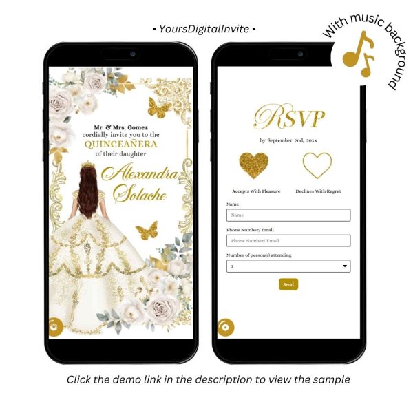 Elegant Ivory Champagne Princess Quinceanera Invitation