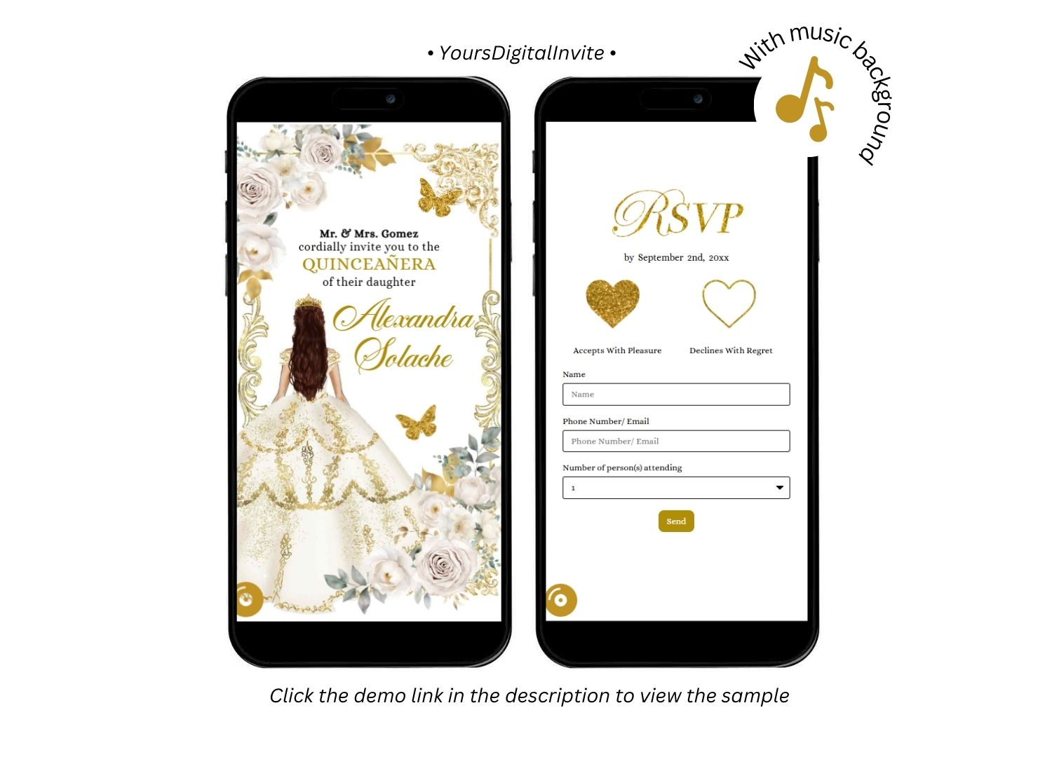 Elegant Ivory Champagne Princess Quinceanera Invitation