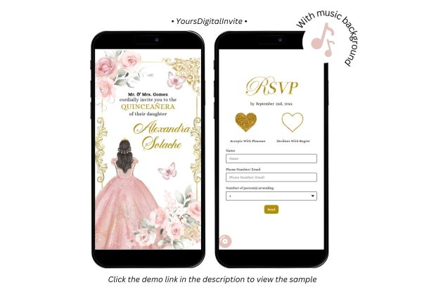 Elegant Rose Gold Princess Quinceanera Invitation