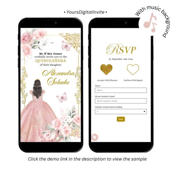 Elegant Rose Gold Princess Quinceanera Invitation