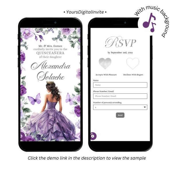 Silver Purple Princess Quinceanera Invitation