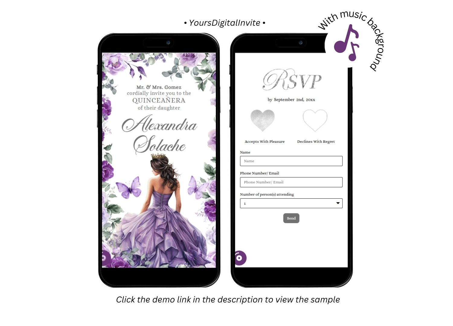 Silver Purple Princess Quinceanera Invitation