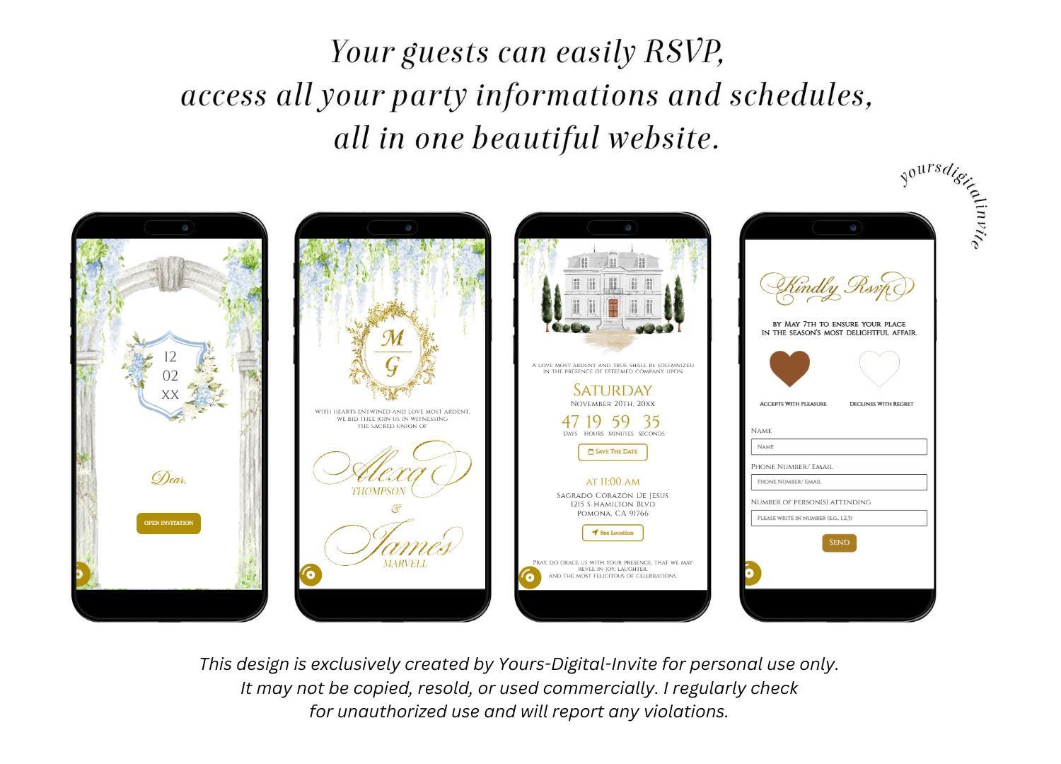 2 A6 wed Regency Era Blue Themed Wedding Invitation