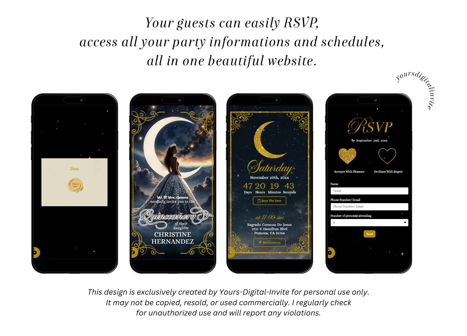 Gold Dusty Blue Quinceanera Celestial Glam Invitation