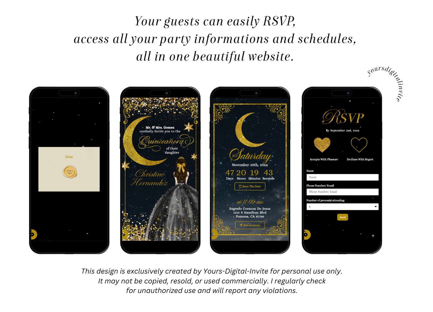 Q35s Starry Night Dark Quinceanera Invitation