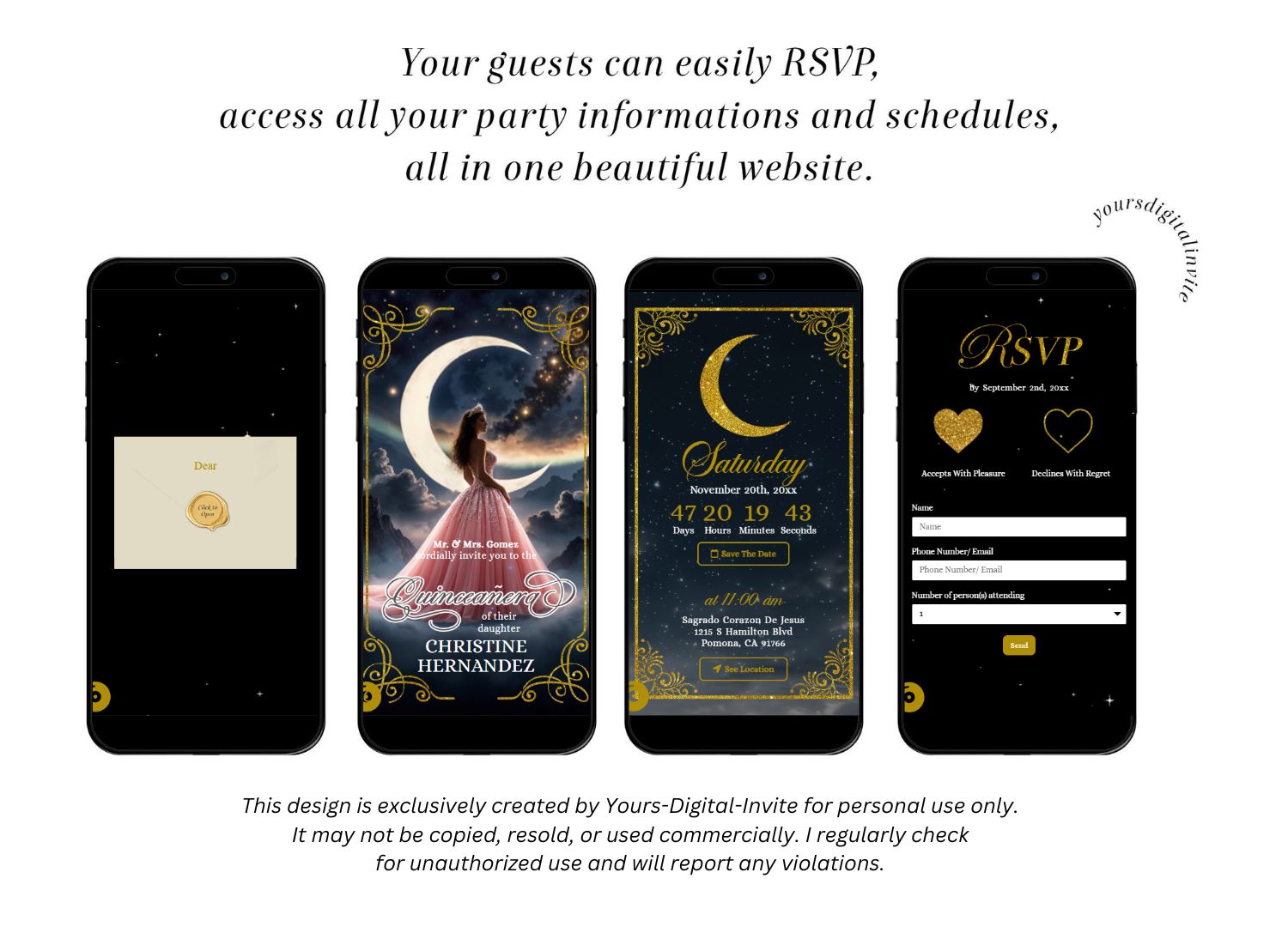 Q35 Gold Pink Quinceanera Celestial Glam Invitation