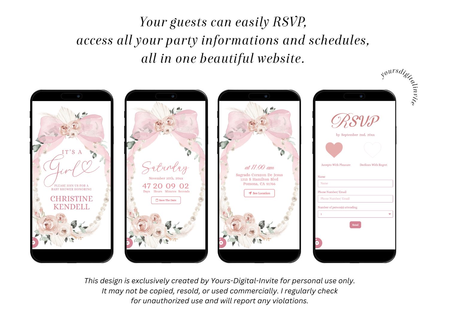 2 A5 Bow and Pearl Baby Shower Invitation