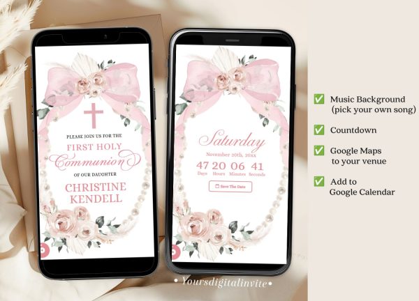 Bow and Pearl First Holy Communion Invitation event details